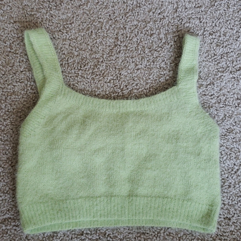 Soft fuzzy neon green/yellow crop top